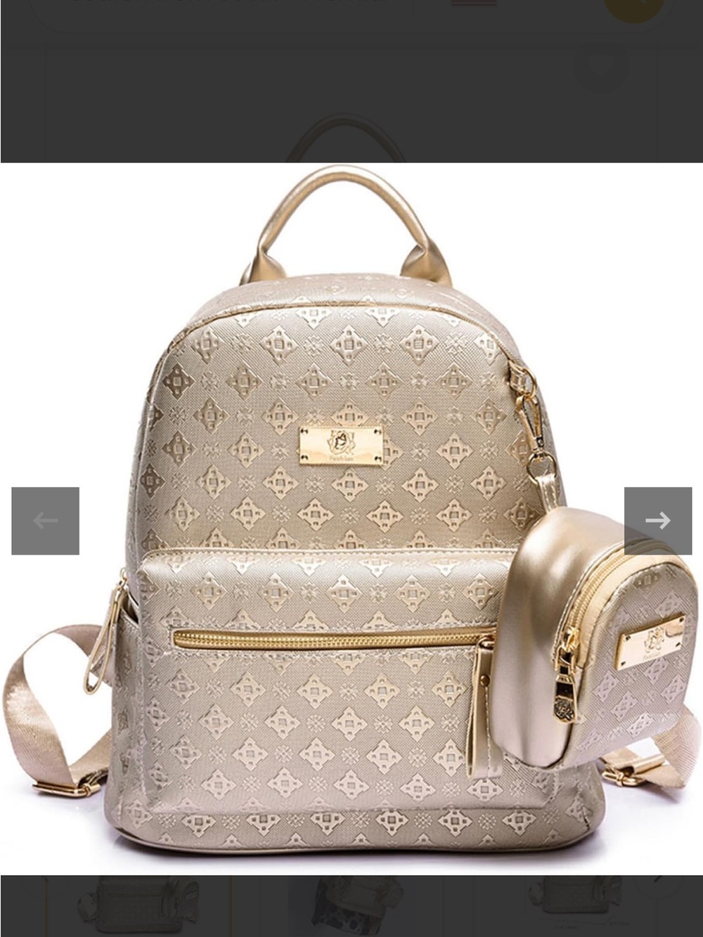 Gold Patterned Mini Backpack Purse with Coin Pouch